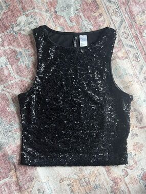 Black Sequin Crop Top